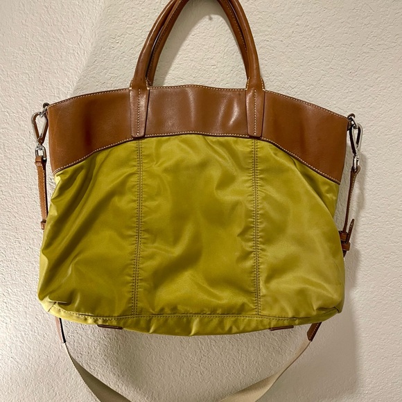 TUMI Green Nylon and Leather Open Top Tote Travel Bag Handbag - Picture 5 of 10